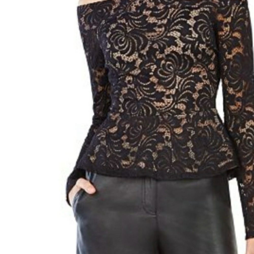 Women’s BCBGMAXAZRIA Alea Lace Peplum Top Off The Shoulder Black Size L